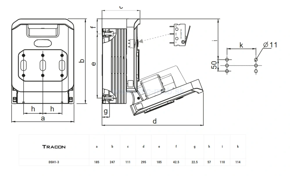 Tracon electric odpínač poistkový NH1 250A 690V 3P