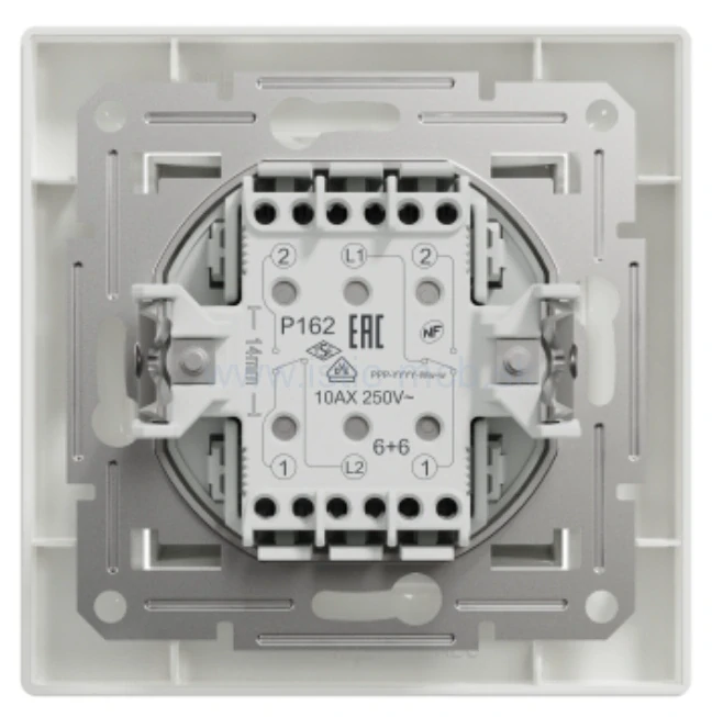 Prepínač striedavý dvojitý (6+6), Asfora, 10A, Biela