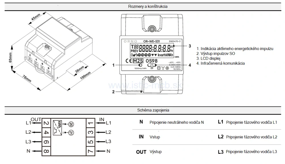 Elektromer ORNO OR-WE-531, 3 x 230V/400V~, 50/60Hz 80A MID