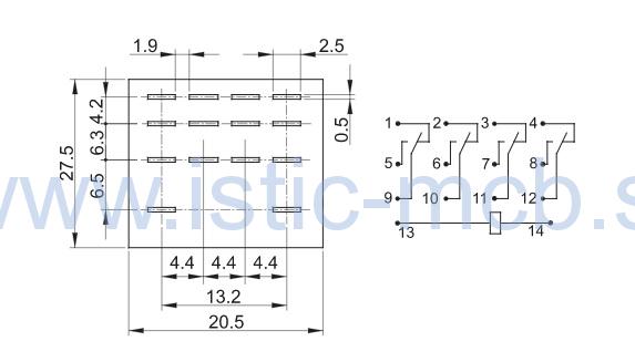 Relé miniatúrne Tracon electric RM14-220AC