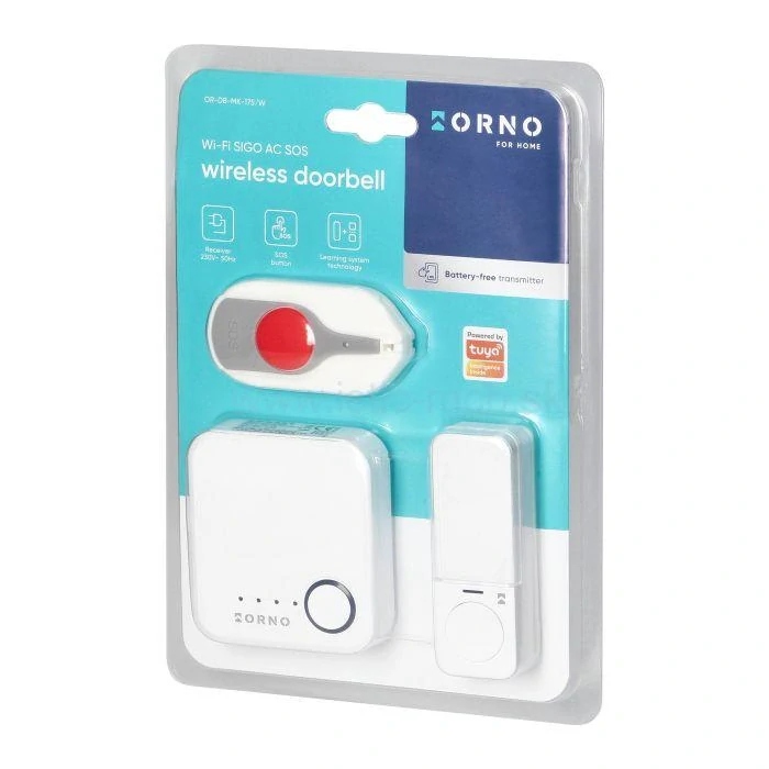SIGO AC SOS, bezdrôtový zvonček napájaný zo siete s bezbatériovým vysielačom a batériovým vysielačom SOS, Wi-Fi