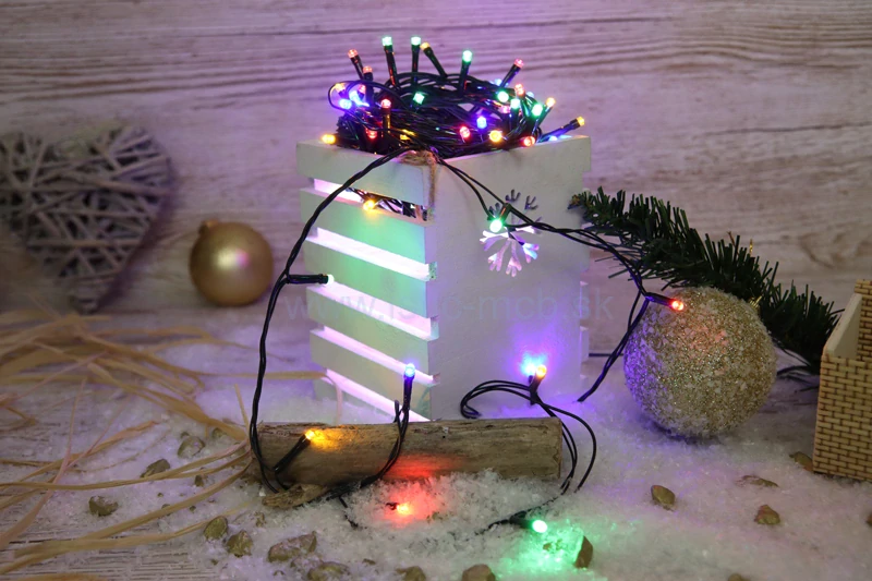 Vianočný LED svetelný reťazec farebný, vonkajšie/vnútorné 12m