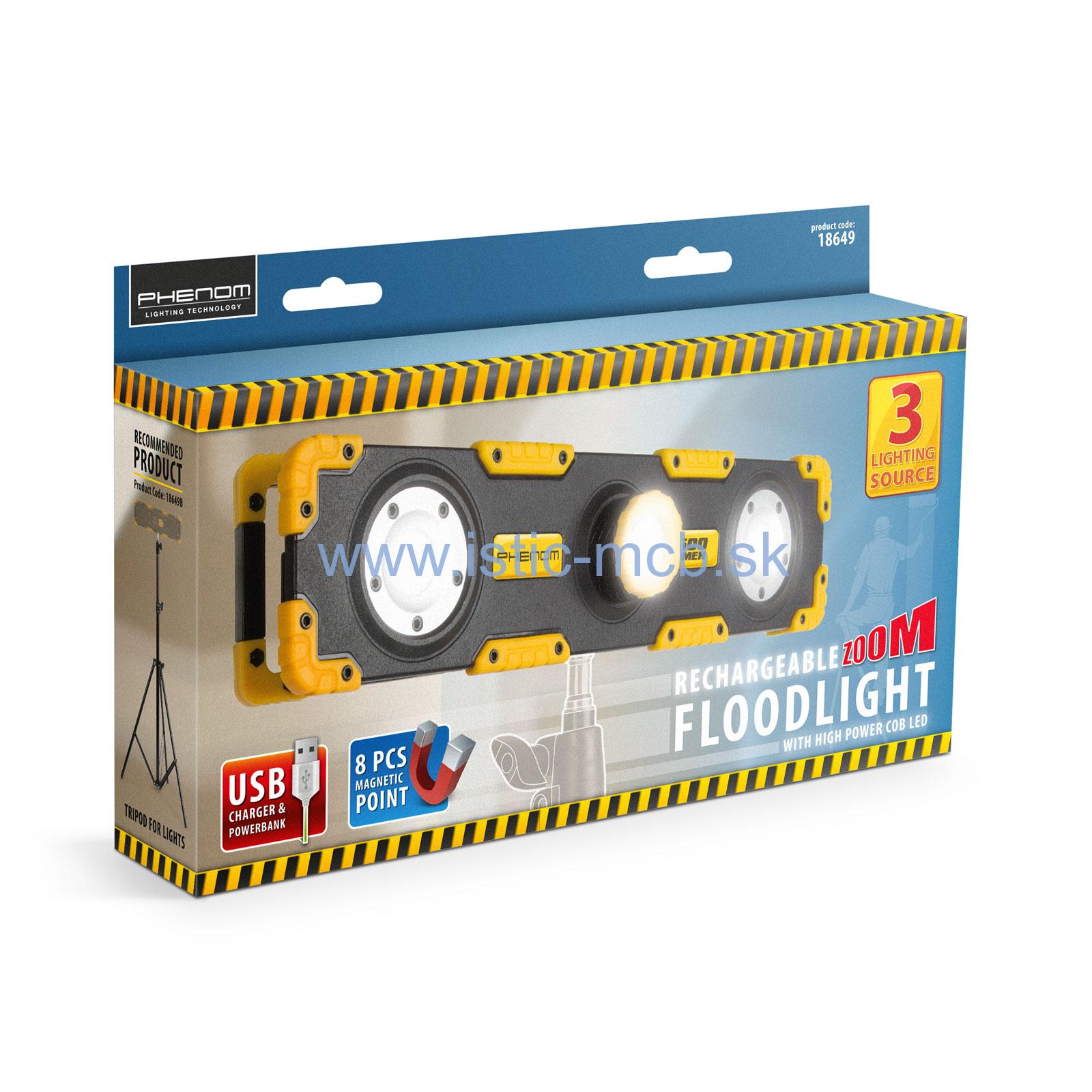 LED reflektor - s akumulátorom, nastaviteľným jasom a fokusom - 1500 lumen