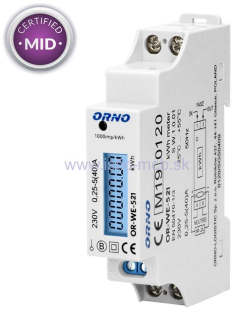 Elektromer ORNO OR-WE-521, 1 x 230V~, 50/60Hz 5(40) A MID
