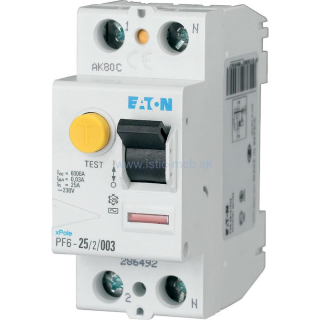 Prúdový chránič 2P 25A 30mA AC 6kA